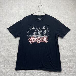 Aerosmith Retro T-Shirt Men Sz L Black Band Rock Music Merch Distressed Graphic